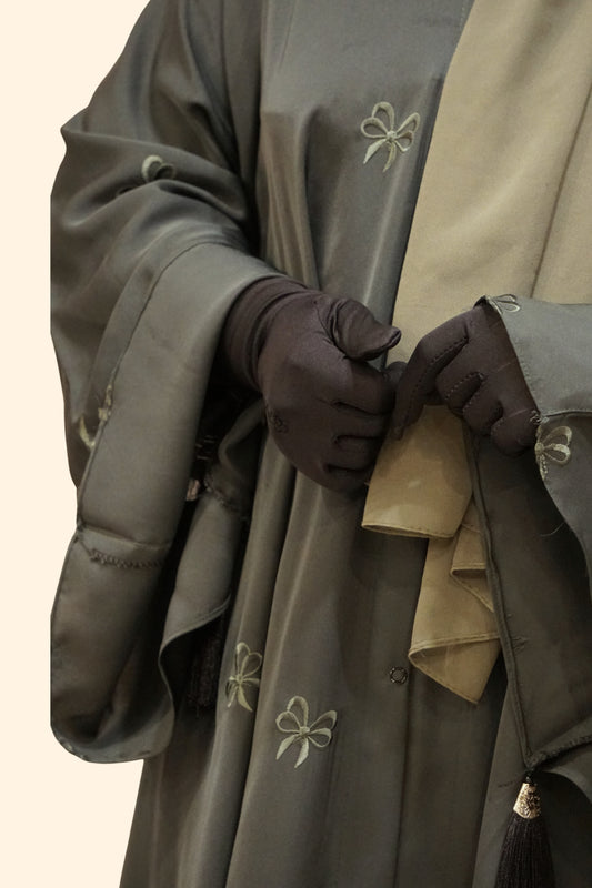 Olive Bow Embroidered Abaya