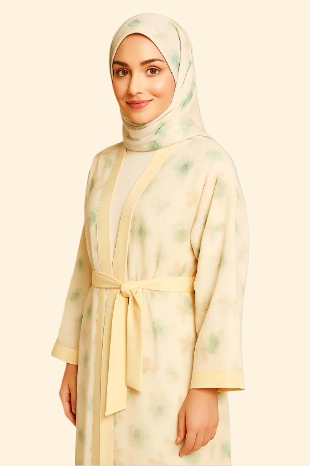 Pastel Yellow Floral Abaya