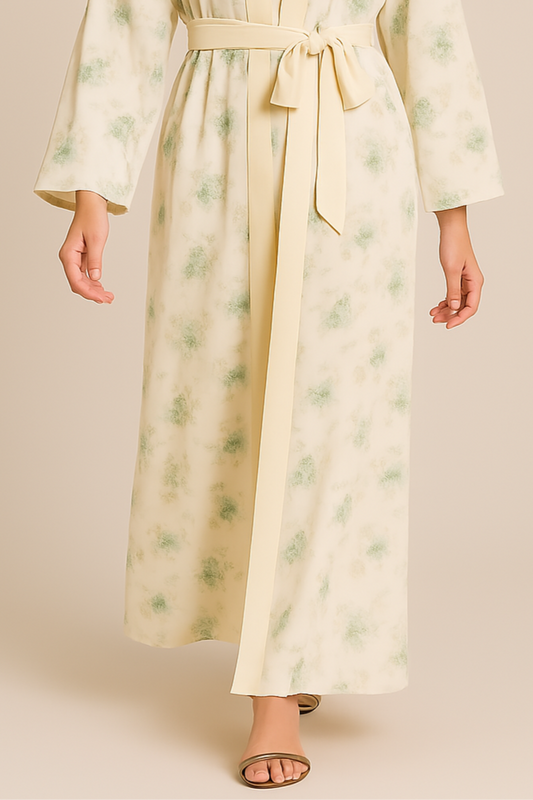 Pastel Yellow Floral Abaya