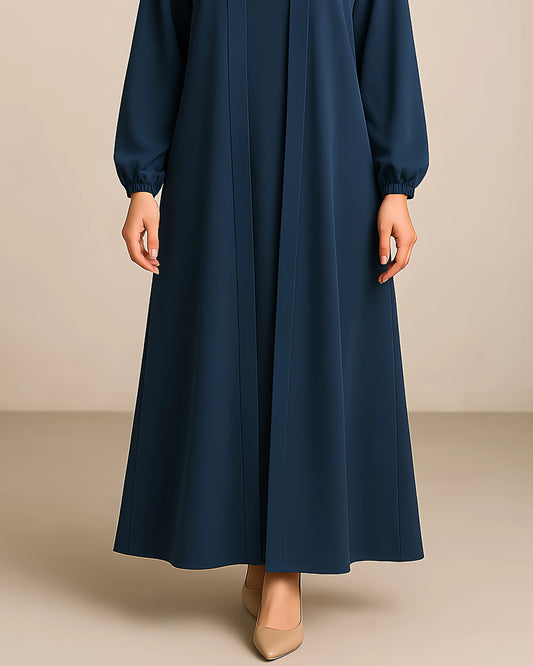 Classic Navy Nida Abaya with Upper &  Chiffon Scarf