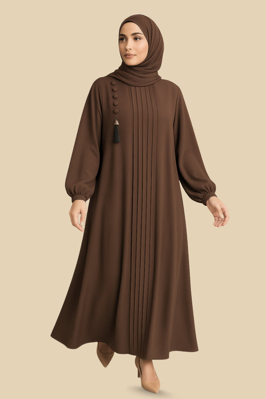 Premium Pleated Mocha Brown Abaya