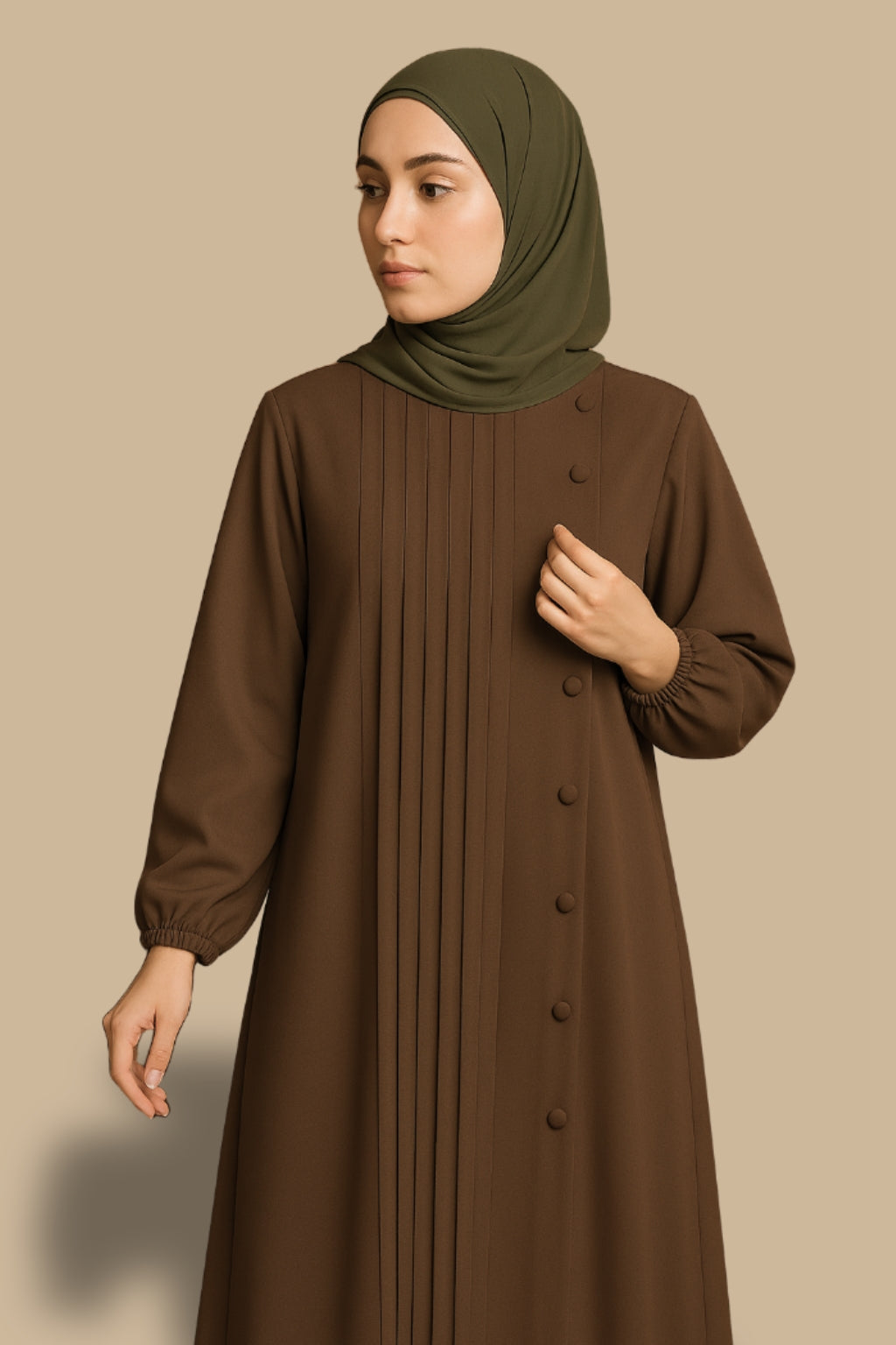 Premium Pleated Mocha Brown Abaya