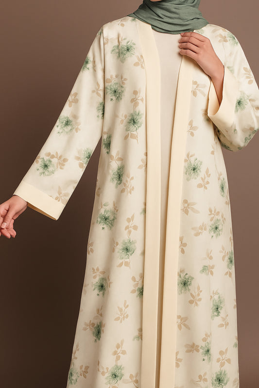 Pastel Yellow Floral Abaya