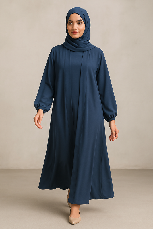 Classic Navy Nida Abaya with Upper &  Chiffon Scarf